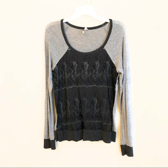 6 degrees Long sleeves Lace accent XL Grey/Black - Picture 1 of 3